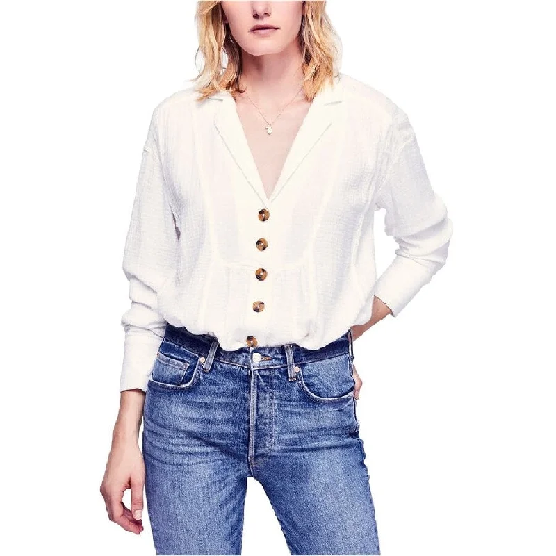 Free People Women's All about the Feels Button Shirt Ivory Size Small