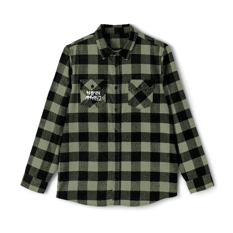 Heavyweight Pleated Military Green Flannel Shirt-Grain Mockingbird