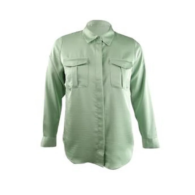 INC International Concepts Women's Hidden-Placket Utility Shirt Green Size Medium