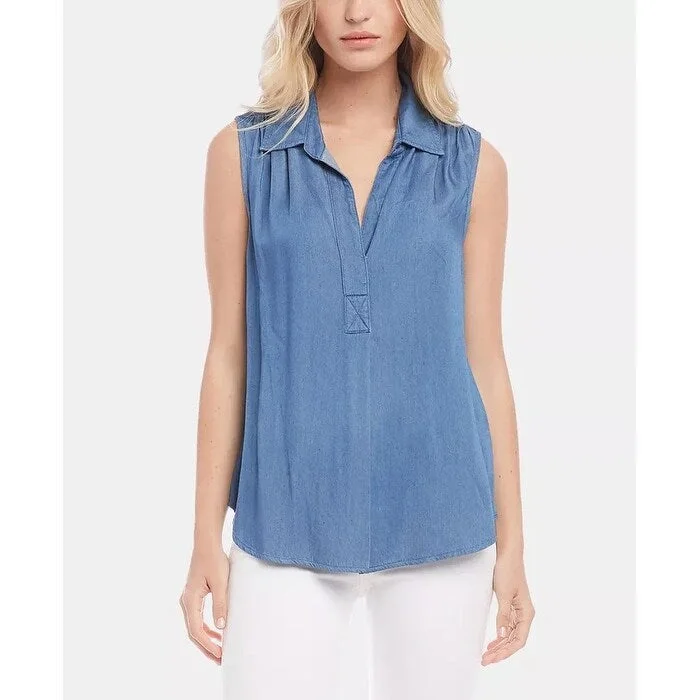 Karen Kane Women's Sleeveless Chambray Shirt Blue Size X-Large