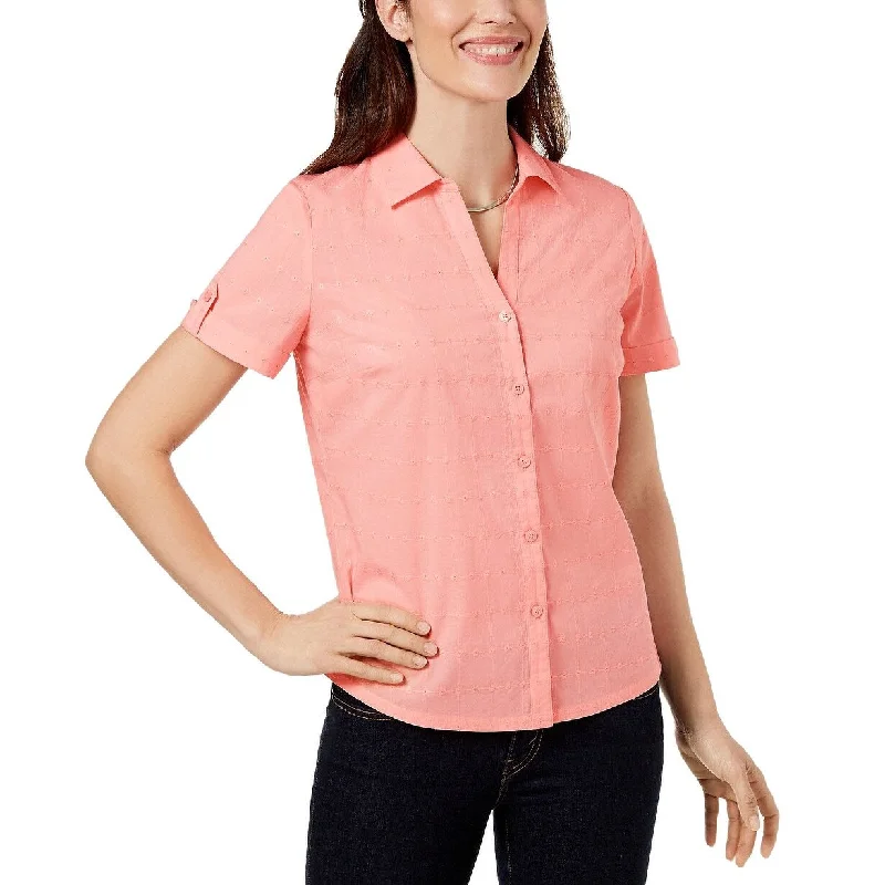 Karen Scott Women's Cotton Shirt Coral Topaz Size Small - Pink