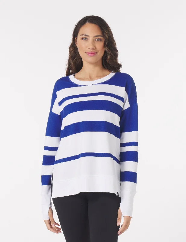 Lounge Long Sleeve: Monaco Blue/White Variegated Stripes