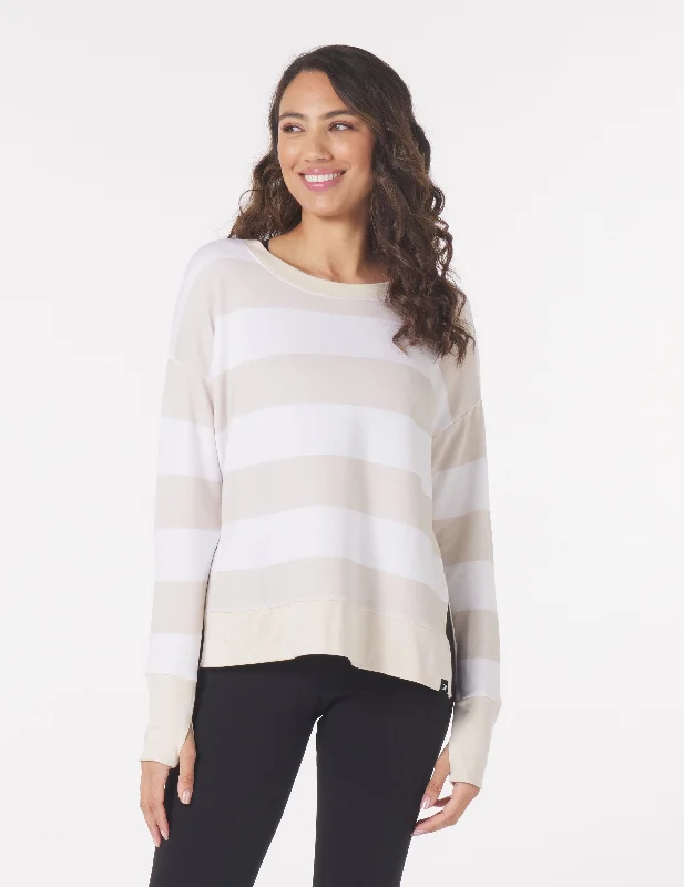 Lounge Long Sleeve: Oatmilk/White Bold Stripes