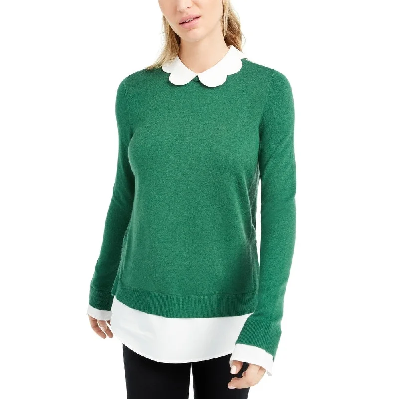 Maison Jules Women's Long Sleeve Peter Pan Collar Blouse Wear To Work Top Green Size Large