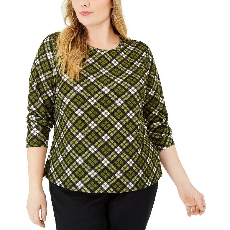 Michael Kors Women's Plus Printed Long Sleeve Green Size 1X