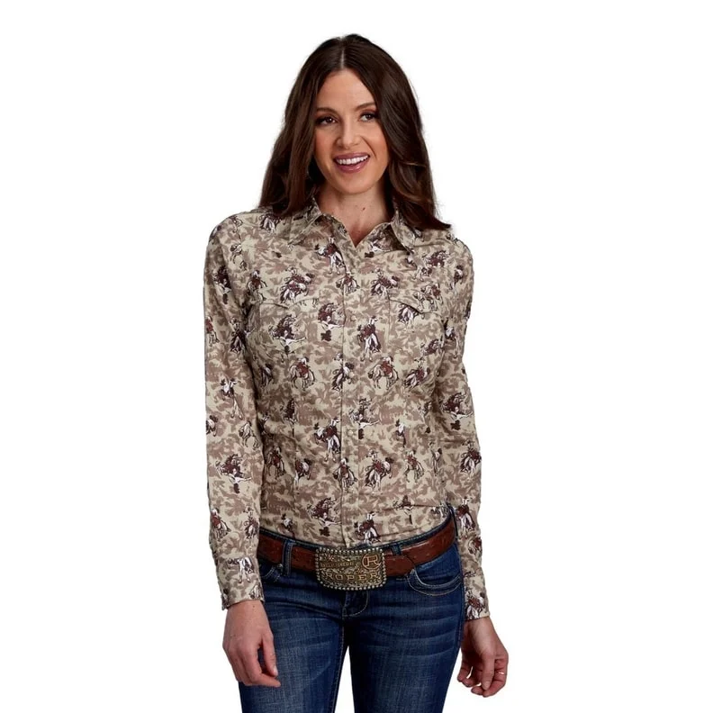 Roper Western Shirt Womens Brushstroke L/S Brown 03-050-0486-0651 BR