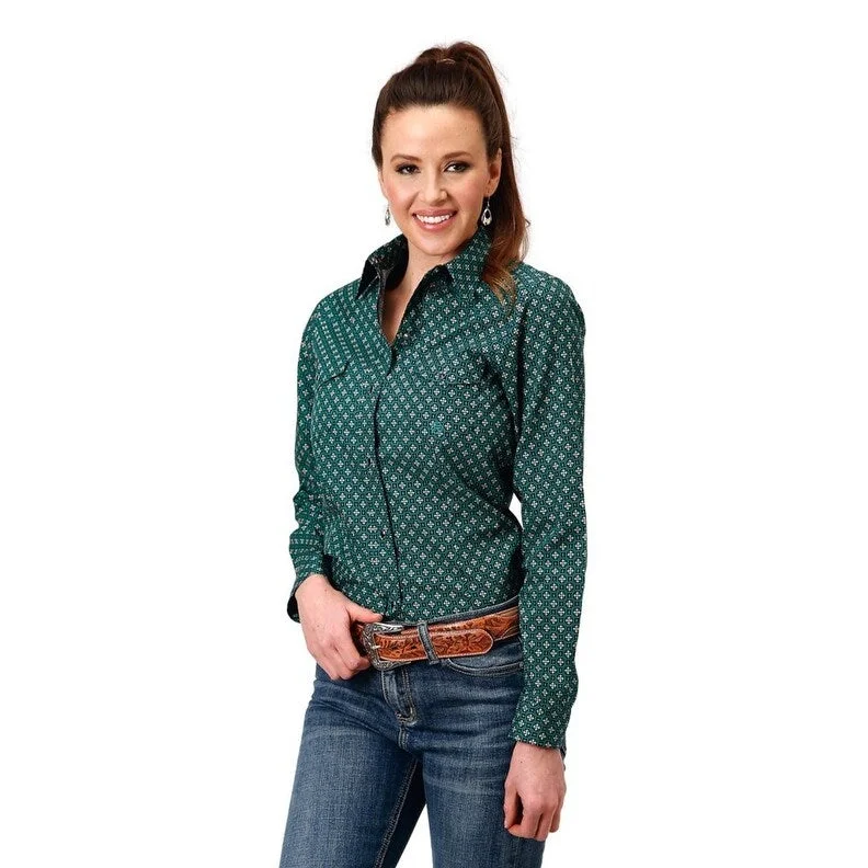 Roper Western Shirt Womens L/S Allover Print Blue 03-050-0225-1001 BU