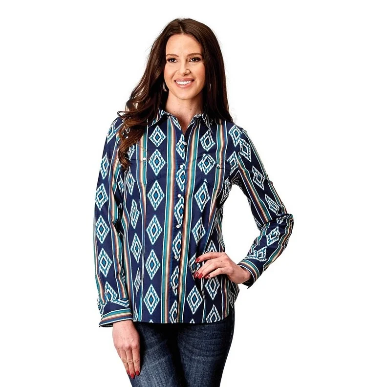 Roper Western Shirt Womens L/S Aztec Snap Blue 03-050-0485-0310 BU