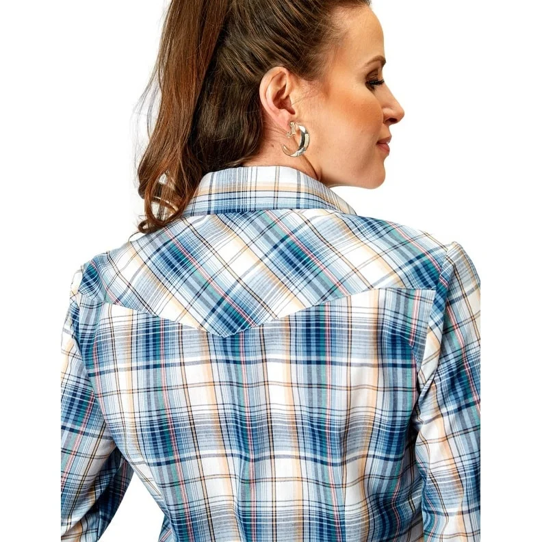 Roper Western Shirt Womens L/S Madras Plaid Blue 01-050-0101-3004 BU