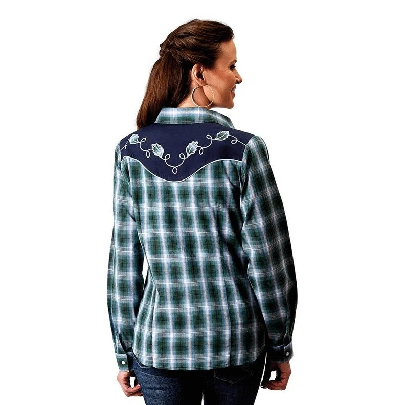 Roper Western Shirt Womens L/S Ocean Plaid Blue 01-050-0024-3000 BU