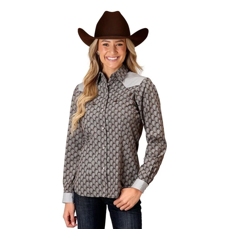 Roper Western Shirt Womens L/S Snap Print Brown 01-050-0087-0704 BR