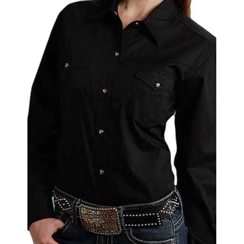 Roper Western Shirt Womens L/S Solid Poplin Black 03-050-0265-1017 BL