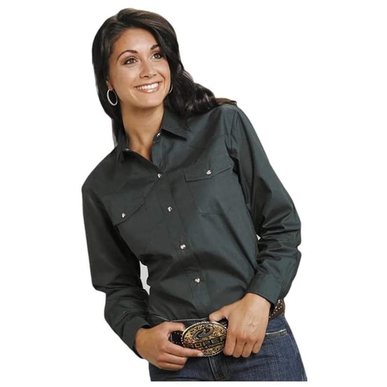 Roper Western Shirt Womens L/S Solid Poplin Green 03-050-0265-1068 GR