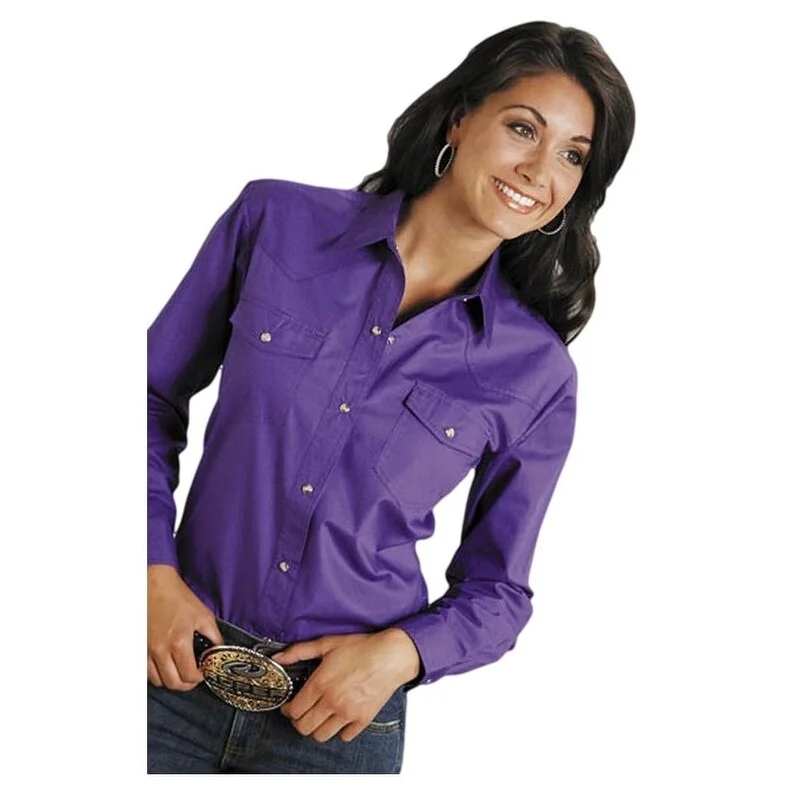 Roper Western Shirt Womens L/S Solid Poplin Purple 03-050-0265-1067 PU