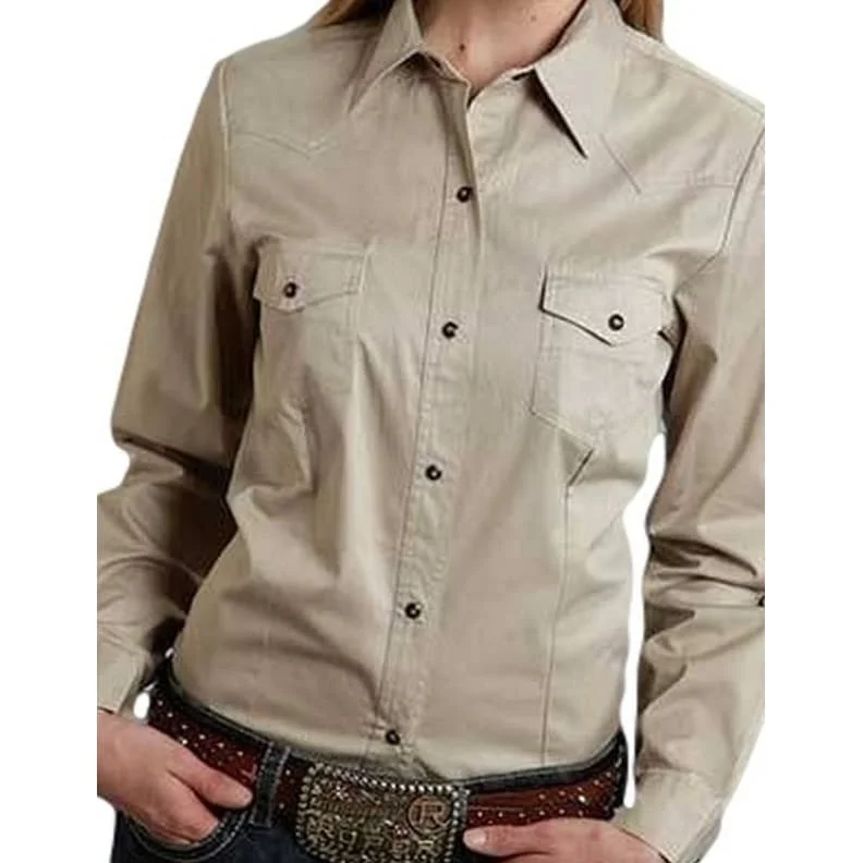 Roper Western Shirt Womens L/S Solid Snap Tan 03-050-0265-1126 TA