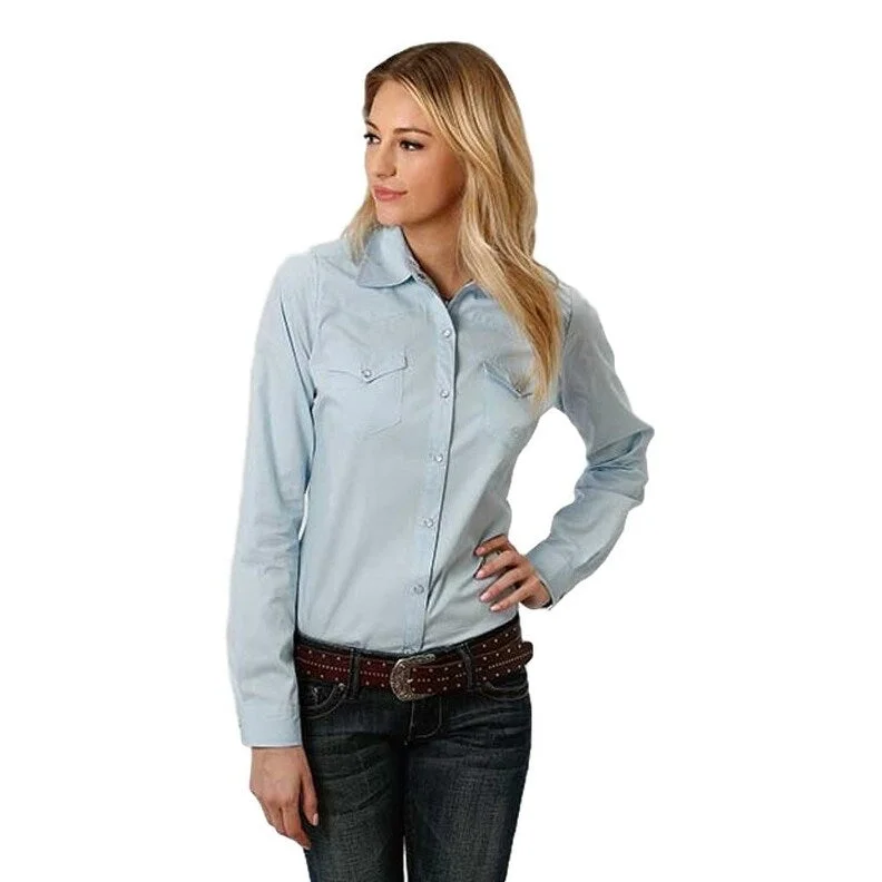 Roper Western Shirt Womens Long Sleeve Light Blue 03-050-0265-1026 BU