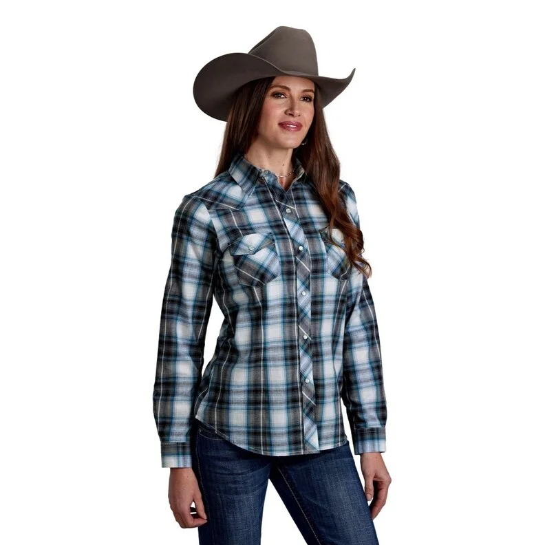 Roper Western Shirt Womens Plaid Snap L/S Blue 01-050-0101-6091 BU