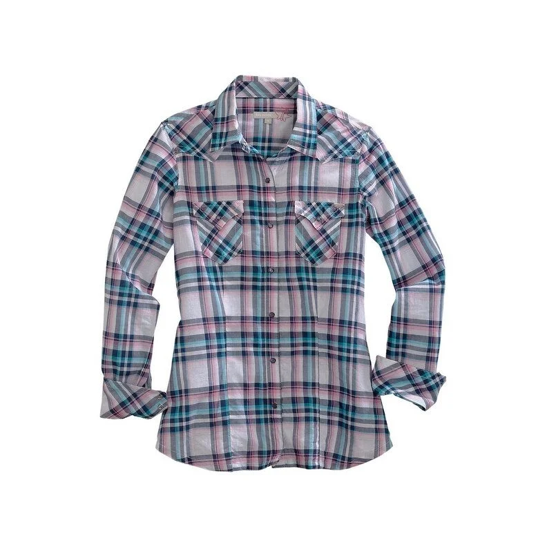 Tin Haul Western Shirt Women L/S Plaid Indigo Pink 10-050-0062-0371 PI