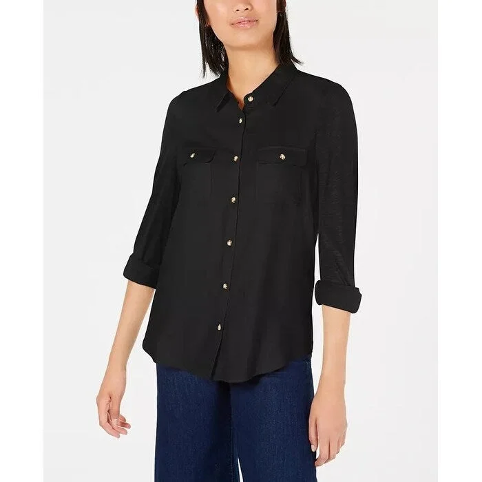 Ultra Flirt Juniors' Mixed-Media Utility Shirt Black Size Extra Small