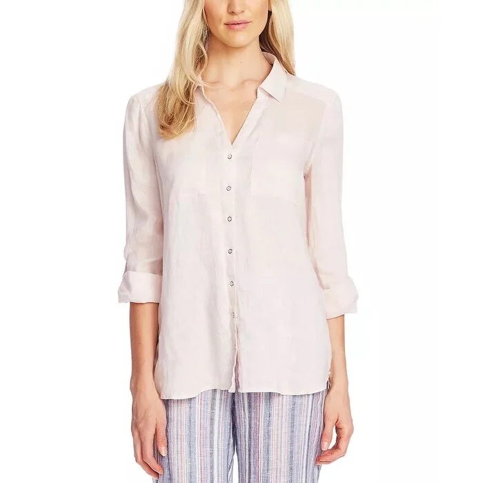 Vince Camuto Women's Roll Tab Long Sleeve Linen Blouse Pink Size Extra Large