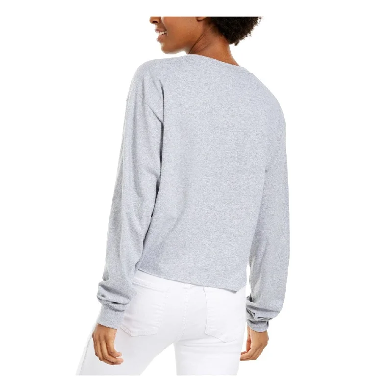 Hybrid Apparel Women's Graphic Long Sleeve Crew Neck Gray Size Extra Small