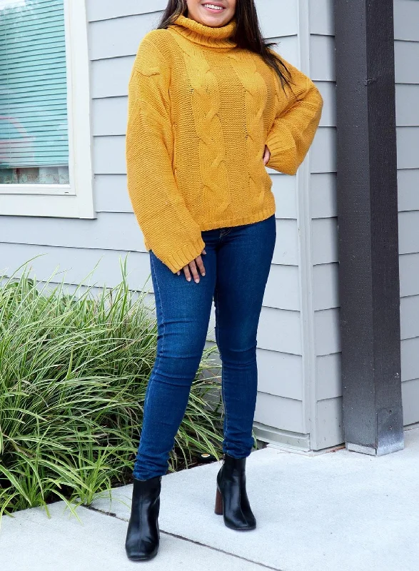 Oversized Chunky Knit Sweater - Mustard