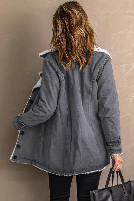 Oversized Denim Jacket with Sherpa Lining