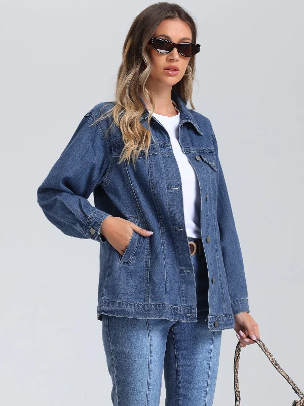 Oversized Denim Long Sleeve Pocketed Jean Jacket