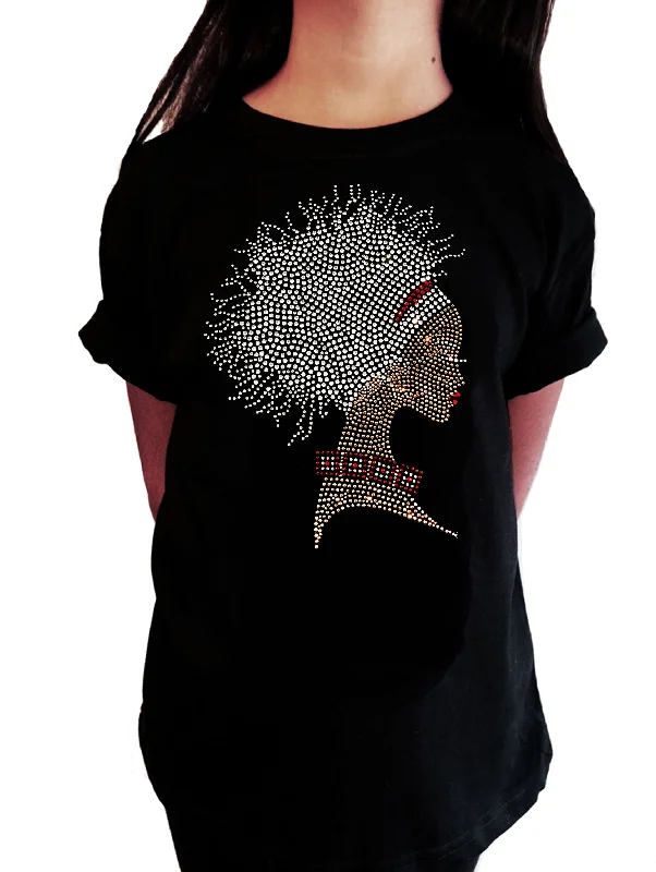 Girls Rhinestone T-Shirt " Afro Dreds Locks Girl in Rhinestones " Kids Size 3 to 14 Available