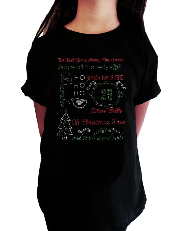 Girls Rhinestone T-Shirt " Christmas Sayings in Rhinestones " Kids Size 3 to 14 Available