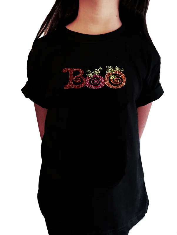 Girls Rhinestone T-Shirt " Colorful Halloween Boo in Rhinestones " Kids Size 3 to 14 Available