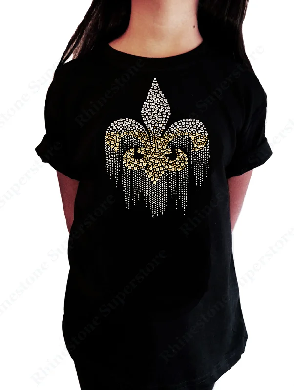 Girl's Rhinestone and Rhinestud T-Shirt " Fluer de Lis Dripping in Silver and Gold "