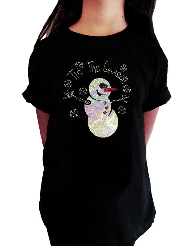 Girls Rhinestone T-Shirt " It's the Season Snowman in Rhinestones " Kids Size 3 to 14 Available