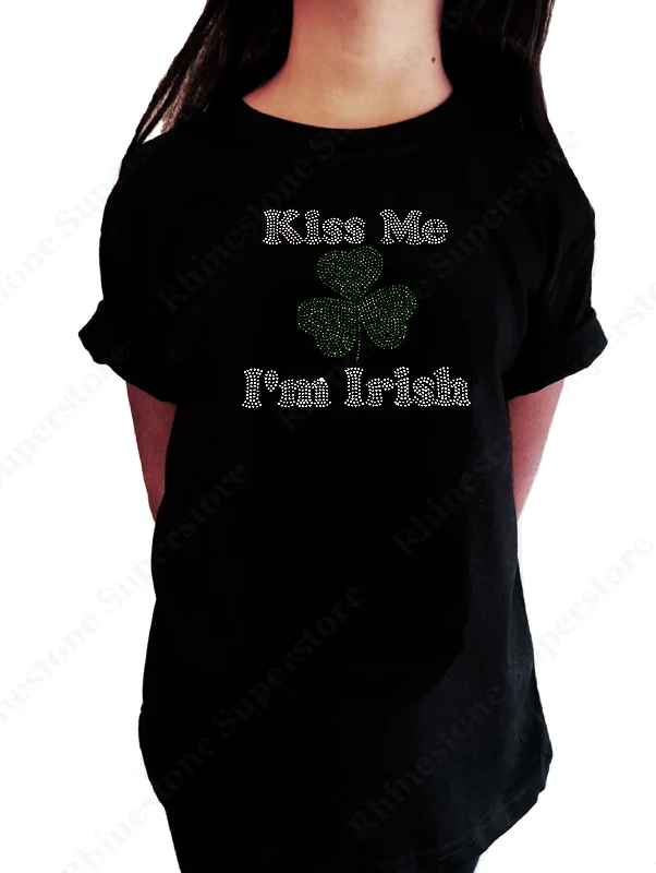 Girls Rhinestone T-Shirt " Kiss Me I'm Irish " Kids Size 3 to 14 Available