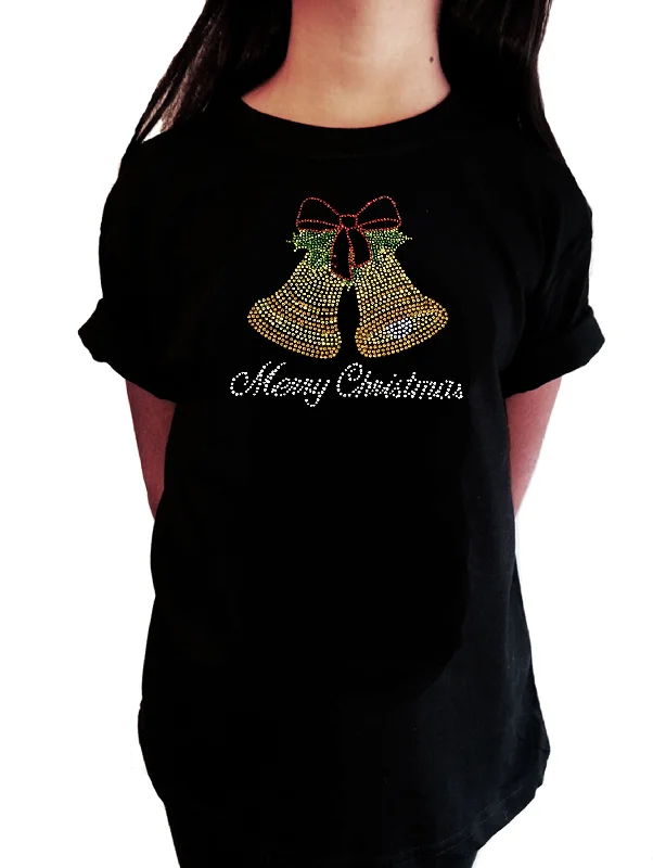 Girls Rhinestone T-Shirt " Merry Christmas Bells in Rhinestones " Kids Size 3 to 14 Available