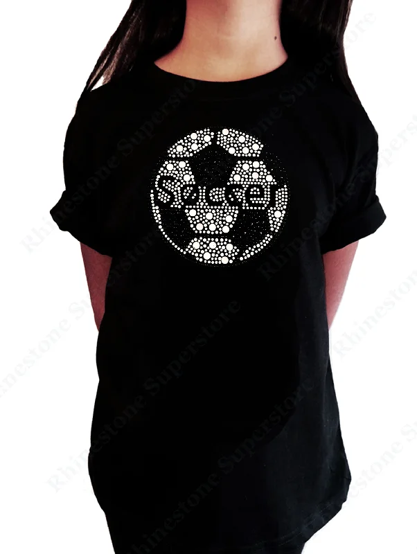 Girls Rhinestuds T-Shirt " Soccer Ball in Rhinestuds " Kids Size 3 to 14 Available