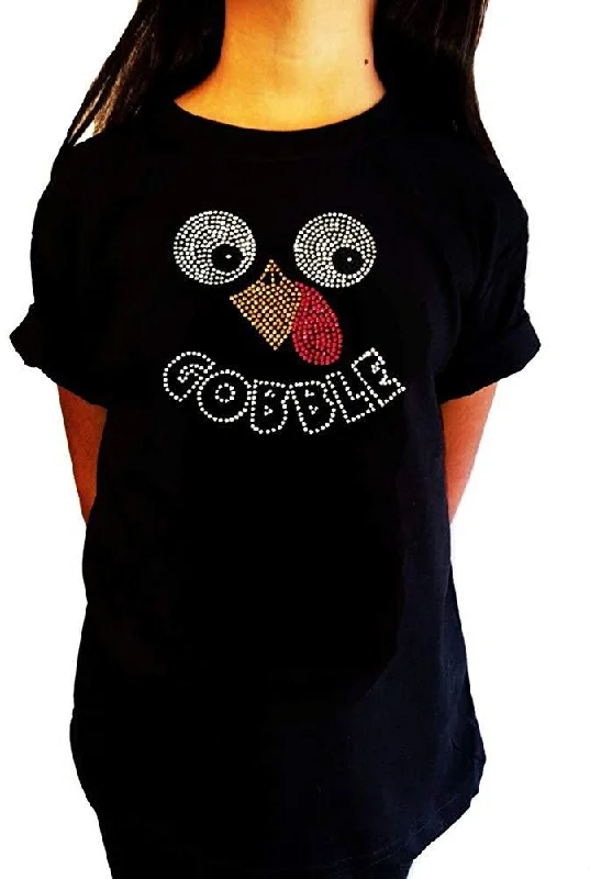 Rhinestone T-Shirt " Thanksgiving Turkey Face Gobble in Rhinestones " Kids Size 3 to 14 Available