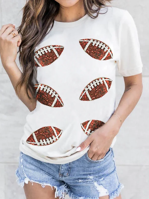 Sparkling White Rugby Sequin Graphic Tee