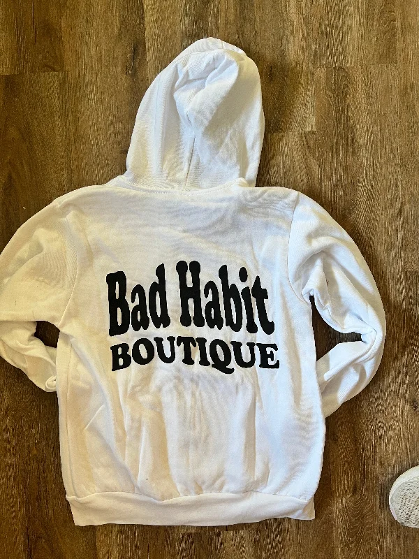 Bad Habit Boutique Puff Lettering White Zip up Hoodie - Final Sale