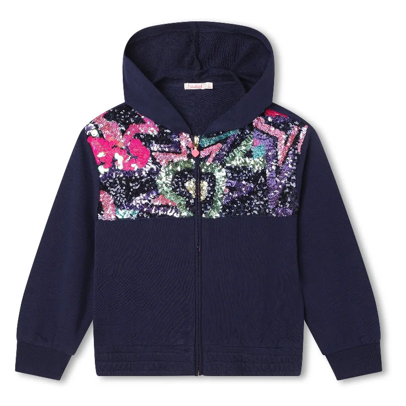 Navy Sequin Zip Up Hoodie