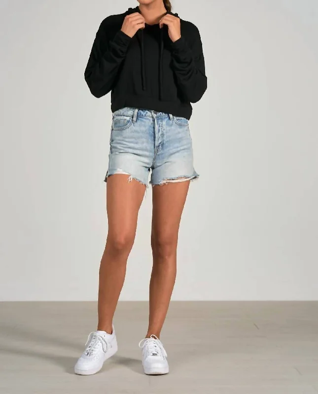 Cheri Long Sleeve Hoodie Crop Top In Black