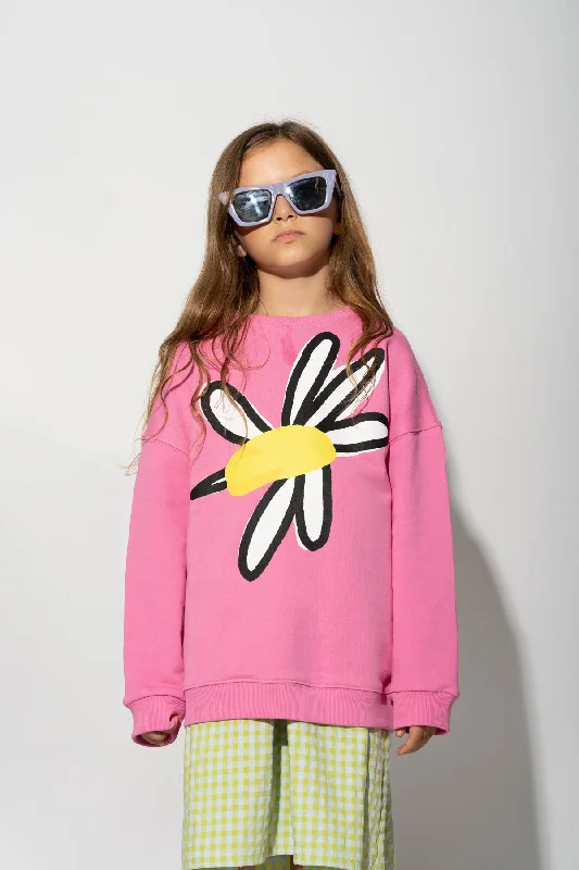 PINK DAISY PRINT SWEATSHIRT