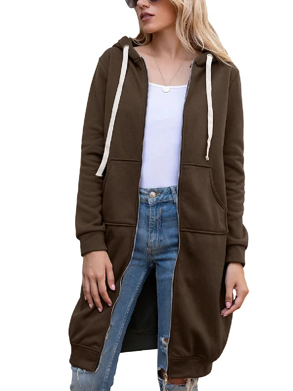 Frontwalk Casual Long Tunic Tops for Women Oversize Long Sleeve Zip Up Hoodie Sweatshirt Jacket Winter Fall Open Front Cardigan