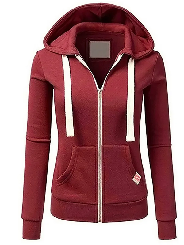 Frontwalk Full Zip Hooded Sweatshirt Top for Women Casual Long Sleeve Zip Up Hoodies Jacket Autumn Winter Pocket Outwear