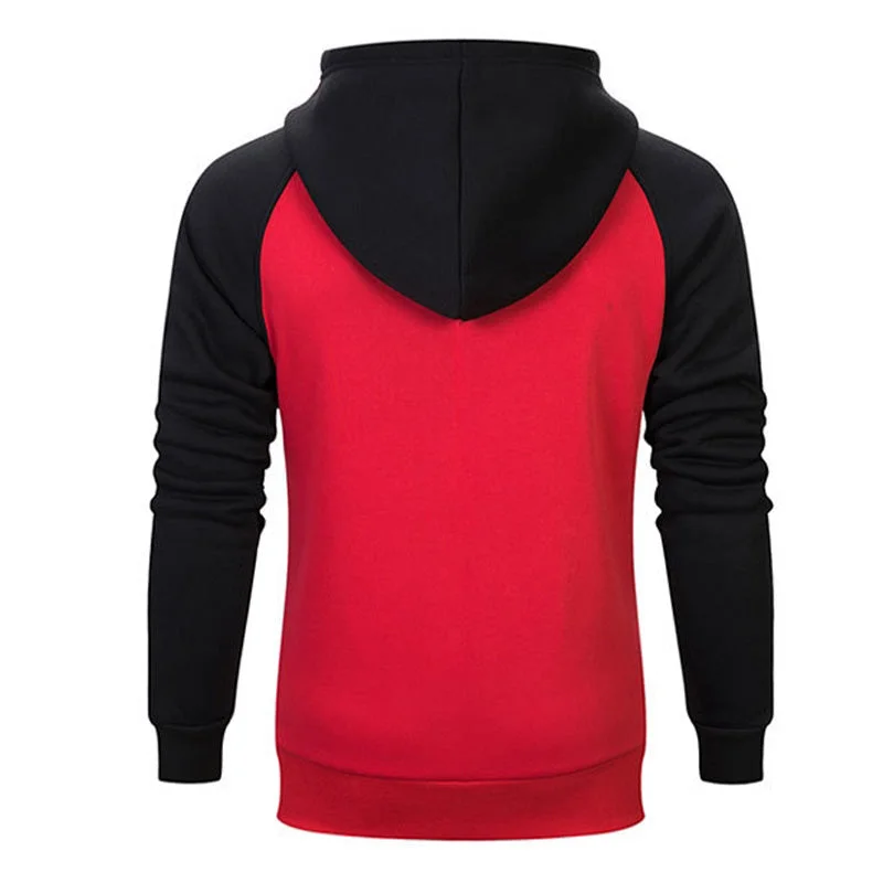 Men Loose Solid Color Stitching Hooded Long Sleeve Hoodies Pullover Sweater Tops