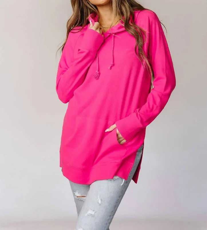 Sideslit Hoodie In Hot Pink