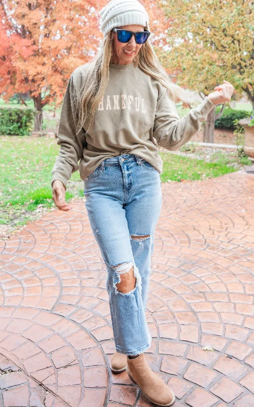 Thankful Pigment Dyed Graphic Sweatshirt - Sandstone*** - Final Sale