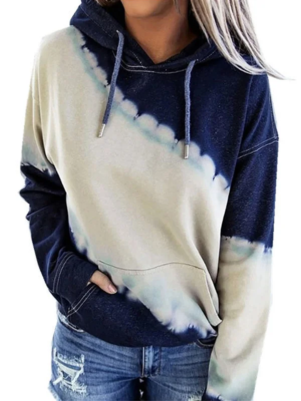 Women Casual Loose Hoodie Tie Dye Print Hooded Long Sleeve Sweater Pullover Tops