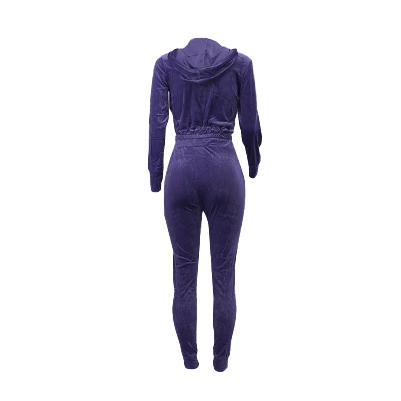 Womens 2Pcs Tracksuit Set Leggings Pants Long Sleeve Hoodie Zip Tops Outfits Set